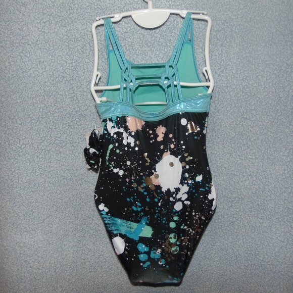 Justice Turquoise Black White Splotches Leotard NWT XL(16-18) - Picture 3 of 8